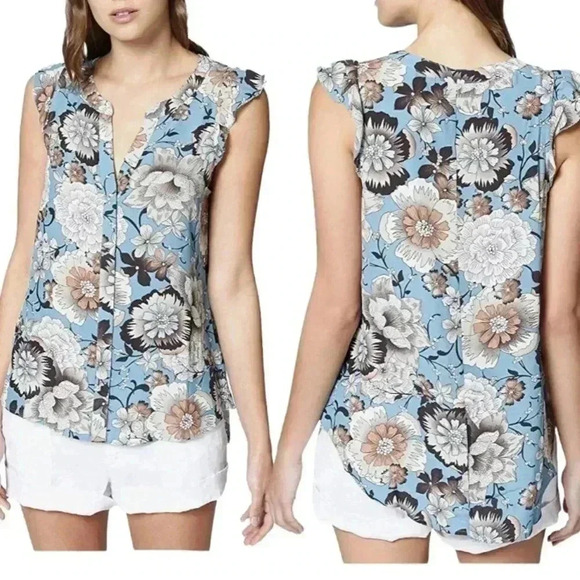 Sanctuary Floral Craft Printed Ruffled Shell Button Down Sleeveless Blouse Top - Picture 1 of 7